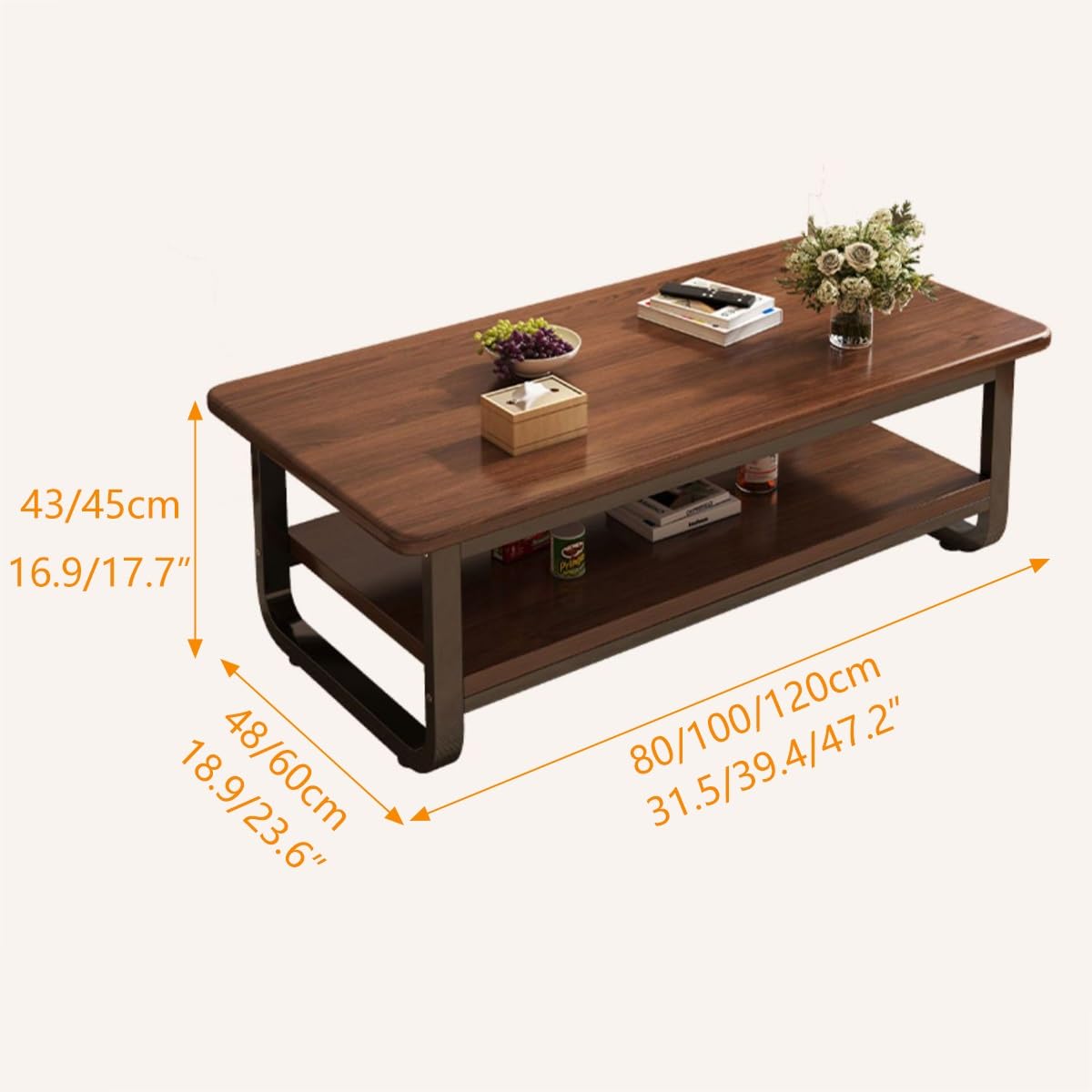 Table basse moderne – Plateau en bois à 2 niveaux et base en acier, table centrale polyvalente pour salon, balcon et bureau – Design gris (100 x 60 x 43 cm)