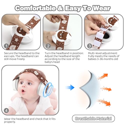 Image of YomauiYee Baby Earmuffs,Bear Infant Headphones Noise Cancelling Baby Ear Protection with Adjustable Headband Sound Proof Headphones, Travel Essentials for Travel