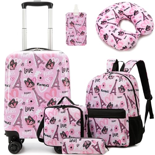 HTgroce 5pcs Valigia per Bambina con Maniglia Retrattile Zaino Bagaglio a Mano, con ruote girevoli a...