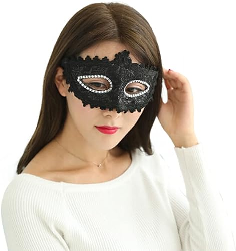 Miniatura 7 de Máscara de mascarada para mujer, máscaras de encaje Mardi Gras, máscara veneciana para fiesta de máscaras, accesorios de disfraz, Negro -