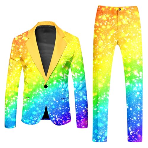 Generisch Costume coloré pour homme - Veste de costume - Pantalon de costume - 2 pièces - Amusant - Ensemble blazer - Thème néon - Tenue de fête disco -...