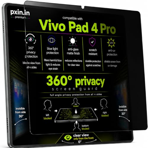 Image of Pxin 360 Pro Privacy Screen guard compatible with Vivo Pad 4 Pro | Anti Glare | Anti UV | Anti Blue | Anti Reflection | Privacy Filter | Unbreakable Build