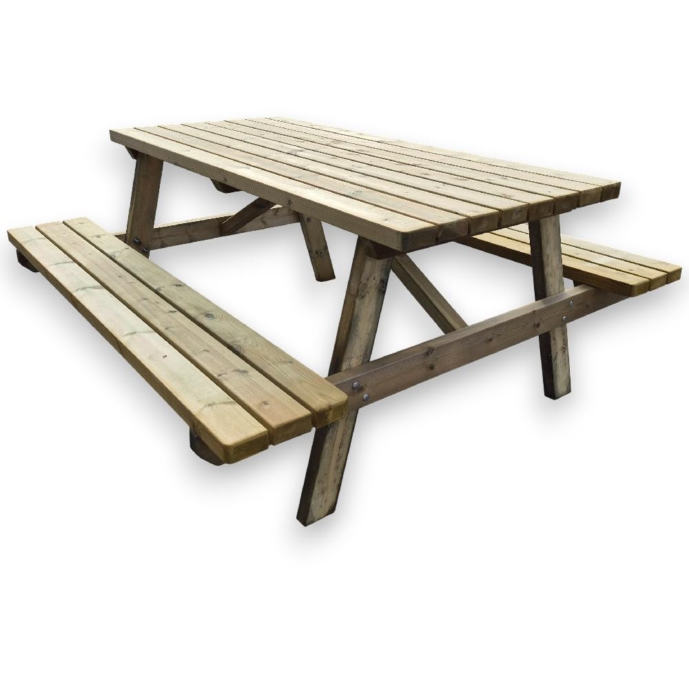 SUNWOOD Table pique-nique en bois professionnel, épaisseur 44 mm, 180 x 165 cm, pin de Suède imprégné de classe IV, mobilier urbain et jardin, robustesse maximale, 100 % fabriqué en Italie