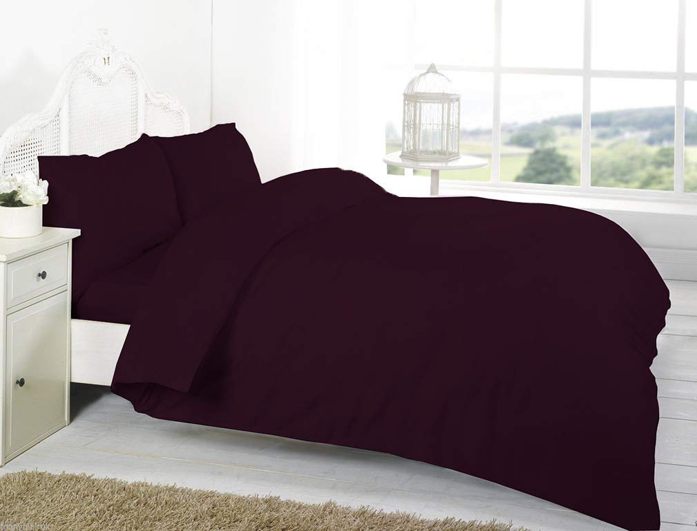 Comfy Nights Luxury Plain Dyed Pollycotton Duvet/Quilt Set (King, Plum)