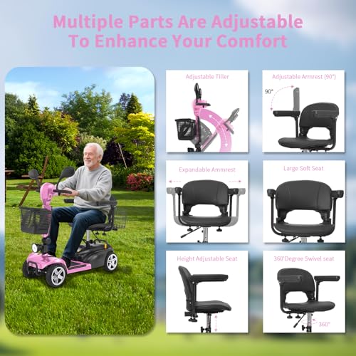 Image of Mobility Scooter for Seniors /Adults,20 /35 Miles up to 300lbs Capacity, 4 Wheels Mobility Scooters 350W 7MPH,USB Charging Detachable Lithium Battery with Rear Mirror