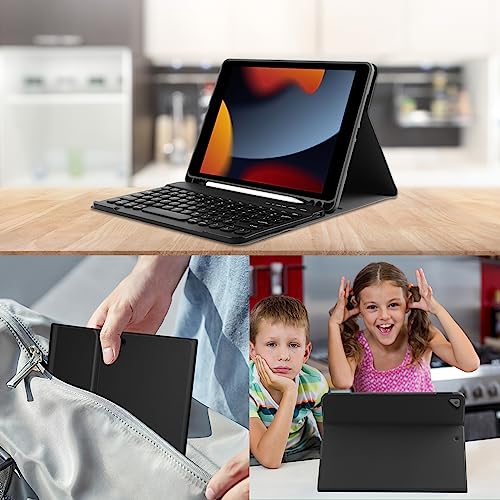 Image of Compatible for iPad 9th 8th 7th Generation Keyboard Case 10.2inch for iPad Air 3 Case with Keyboard, Bluetooth Keyboard for iPad Pro 10.5 3rd Gen), Slim Leather Cover for iPad 2021 /2020 /2019 Black