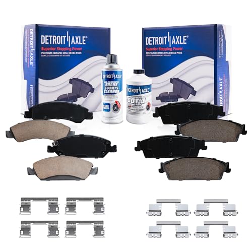 Image of Detroit Axle - Brake Pads for 2007-2013 Chevrolet Silverado 1500 Avalanche GMC Sierra 1500, 2008-2014 Suburban Yukon XL 1500 Tahoe Cadillac Escalade EXT ESV Front Rear Ceramic Brake Pads w /Hardware