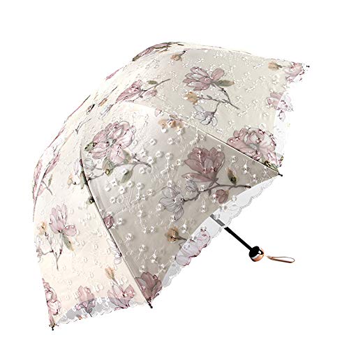 Honeystore Lace Sun UV Protection 3 Folding Parasol Travel Outdoor Umbrella 1907-Champagne