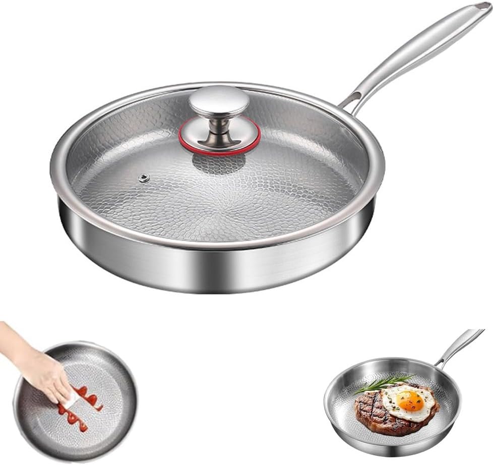 Titanium Hammered Pan Pro with Lid, Multifunctional Ultra-Durable Scratch-Resistant Non Stick, Even Heating for Cooking, Titaniums Nutri Pans Compatible with All Cooktops,11.02in/lid