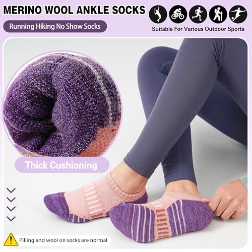 Merino Wool Ankle Athletic Running No Show Socks Cushioned Breathable Sports Warm Thick Socks for Men and Women 6 Pairs2