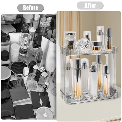 Image of Bathroom Counter Organizer Cosmetics Skincare Organizers Skincare Makeup Organizer Countertop Holder for Perfume-2 Tier-Grey