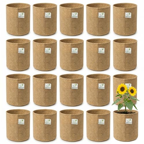 Image of 400 GSM Geo Fabric Round Grow Bags 18x18 Inch, Camel Color Planting Bags for Terrace and Kitchen Gardening Pack of 20