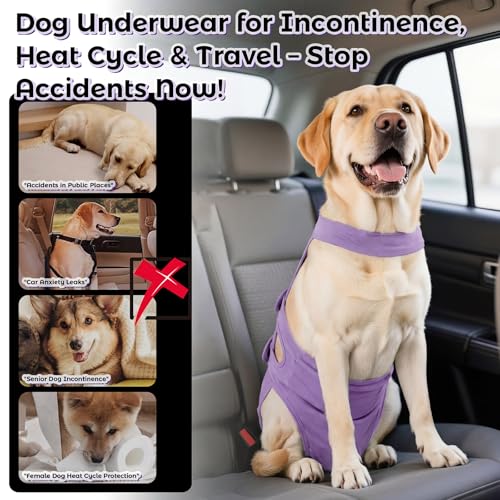 Image of QBLEEV Dog Diapers with Suspenders, Female Escape-Proof Full Body Dog Period Diapers Overalls, Reusable Washable Sanitary Panties for Heat Cycle & Incontinence, Doggie Underwear Onesie with Tail Hole