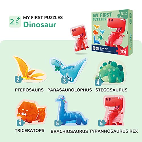 Image of Toi 6 Packs Large Piece Toddler Jigsaw Puzzles for Kids Aged 2.5+, Animal Shaped Floor Puzzles for Beginner, Preschool Learning Game for Boys Girls, Dinosaur | My First Puzzle, Animal Shaped Floor Puzzles for Beginner, Preschool Learning Game, Educational Activity for Boys Girls Gift