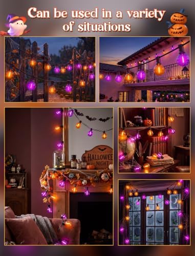 50FT Halloween String Lights Outdoor, G40 Orange and Purple LED Globe Patio Lights with 27 Shatterproof Plastic Bulbs(2 Spare), Waterproof Connectable Dimmable Decorative Lights for Party Yard Porch — view 6