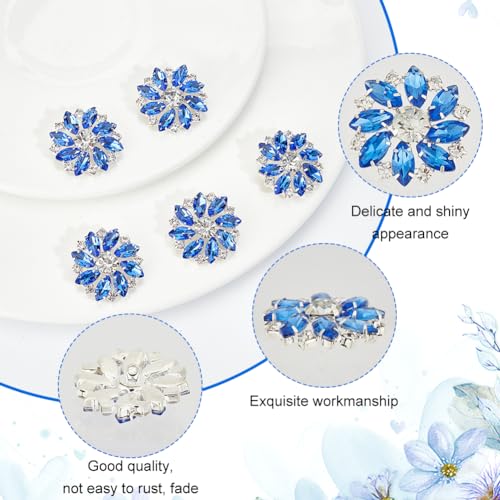 FINGERINSPIRE 6 Pieces 26mm Rhinestone Flower Buttons Brass Rhinestone Royal Blue Sewing Embellishments with 1 Hole for Jewelry Crafts Wedding Dress DIY Crafts - Image 4