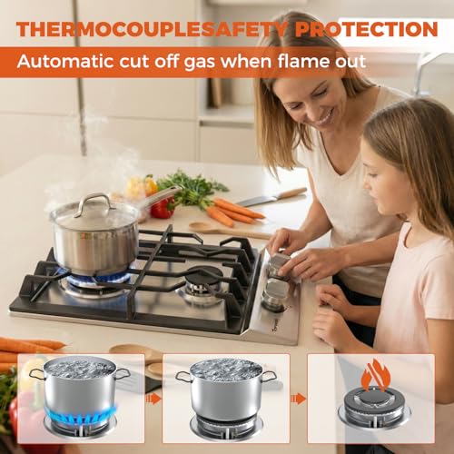 Image of TOPWISH 12 Inch Gas Cooktop, 2 Burner Gas Stove Built-in Propane Stove Top with LPG /NG Convertible Dual Fuel Hob 18000BTU, Stainless Steel Stovetop Thermocouple Protect for Kitchen, Apartments, Rvs
