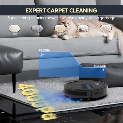 Image of 3-in-1 Robot Vacuum 4000Pa Strong Suction Robot Vacuum Cleaner & Smart Navigation & Alexa /APP Control & Auto Recharge & Central Brush, Vacuum Robot and Mop for Pet Hair, Hard Floors & Low-Pile Rugs
