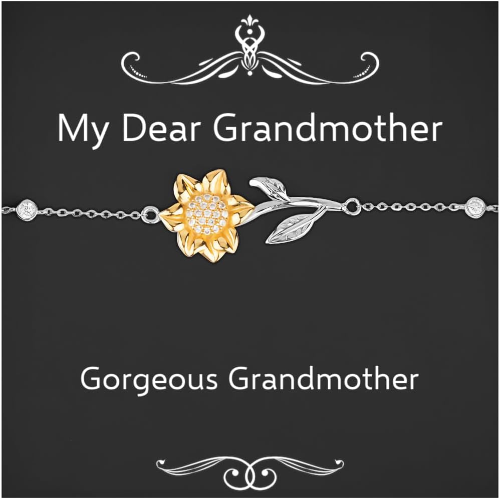 Special Grandmother Gifts, Gorgeous Grandmother, Unique Sunflower Bracelet For Grandmom From Granddaughter, Silver bracelet, 14k gold bracelet, Sterling silver bracelet, Gold charm bracelet, Sunflower