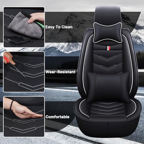 Image of Car Seat Cover 2 Seats for Nissan 370Z 2009-2020, Durable Wear Resistant Waterproof Vehicle Cushion Cover, Breathable No Odor Premium Leather Vehicle Seat Covers.(Luxury,Black White)