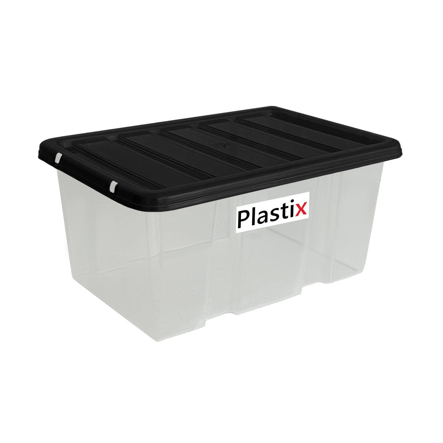 Plastix Clear Plastic Storage Box Boxes With Lids Home Office Stackable UK Made (7 LITRE, With Black Lid)