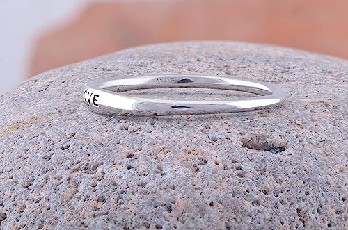 Silvercloseout Rhodium Plated Sterling Silver Thin Stackable Womens Love Ring Thin Stacking Rings- Size 9 #TOP2