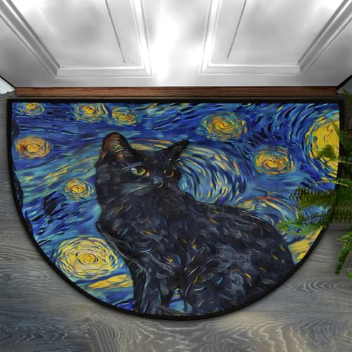 Chintiz Star Cat - Tapete semicircular de 36 x 24 Pulgadas, tapete de Entrada Suave y Absorbente con Respaldo Antideslizante, tapete de Bienvenida para Interiores, para Entrada, Dormitorio, Cocina