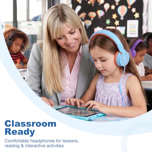 Image of AILIHEN I35 Kids Headphones for School with Mic, 93dB Safe Volume, Blue Pop | Wired On Ear Headphones for Girls Boys, Foldable Lightweight Headphone for Classroom Learning & Entertainment Travel Computer