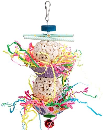 IOOOFU Bird Toy Foraging Natural Ball Bright Color Shredding Paper Soft Chew Toy for Parrots Parakeets Budgies Finches Plant Root & Stem Paper Metal