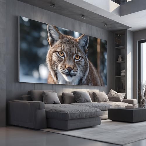 Décoration murale salon nature : grand tableau lynx d'hiver 50x100cm sans cadre