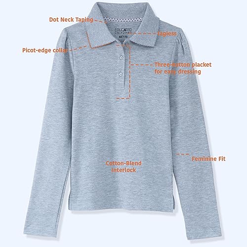 Image of Girls 2T-20 Long Sleeve Pique Polo Uniform Shirt