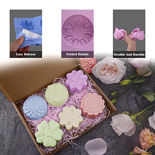 Image of Sakolla 2 Pack Silicone Soap Molds, 6 Cavities Different Flower Shapes Silicone Mold, Perfect Making for Soap, Lotion Bar, Bath Bombs (Pink + Blue)