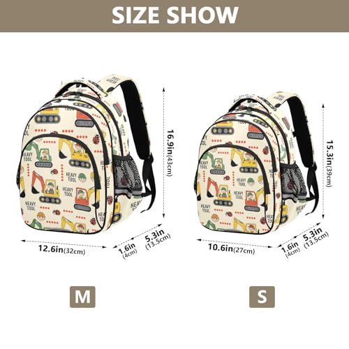 Emelivor Excavators Worker Beige Kids Backpack School Cute Bookbag Toddler Backpacks Daypacks Bag for Travel,M4