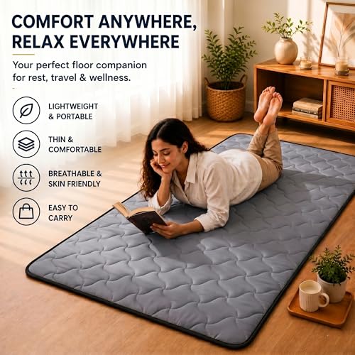Image of Rhythm 3 Layer 1 Inch Foldable Mattress | Portable Lightweight Foam Bed | Comfortable Floor Sleeping Mat | Space Saving Design | Guest Bed Travel Camping Home Use | Grey 72x36x1