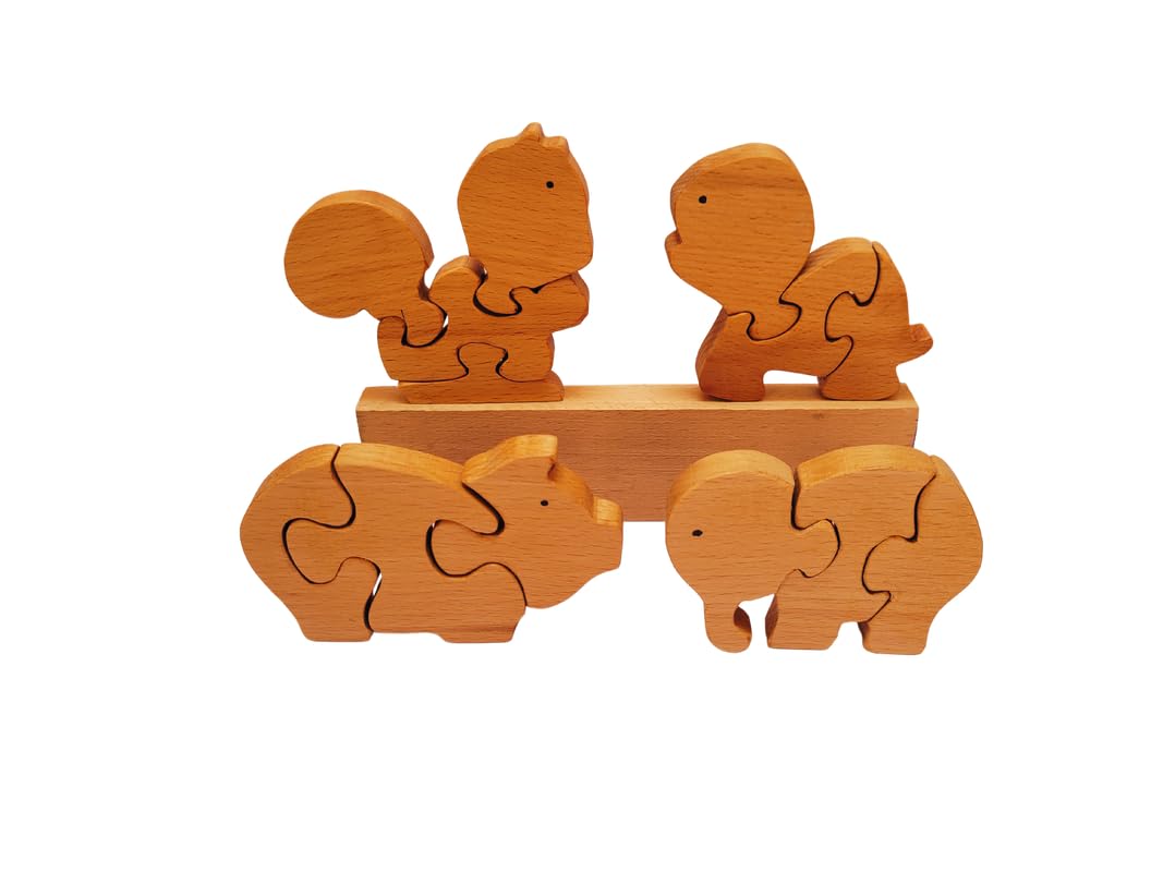 Organic Toys Hand Crafted Wooden Puzzle for Kids, Set of 12 Pieces, Educational Pre-School Mini Jigsaw Animals Puzzle Game, Interlocking Block Puzzles, Educational Games for Kids of Age 3 Years