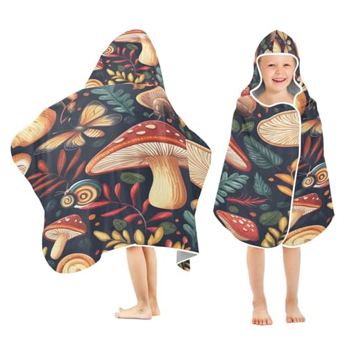 Kigai Snail Mushroom Hooded Beach Towel for Kids Soft Absorbent Quick Dry Bath Towel with Hood Lightweight Toddler Shower Pool Bath Wrap for Boys Girls