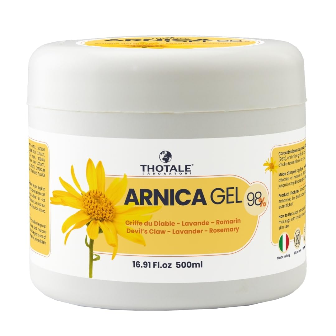 Arnica Gel Extra Fort 500 ml, Arnica Montana 98% plus Griffe du Diable, Effet Durable, Soulagement Immédiat pour les Douleurs Musculaires et Articulaires, Effet Rafraîchissant Non Gras, Made in Italy