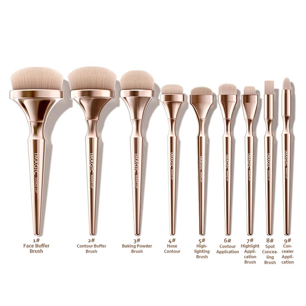 9 Brochas Suaves para Maquillaje en Polvo, dorado