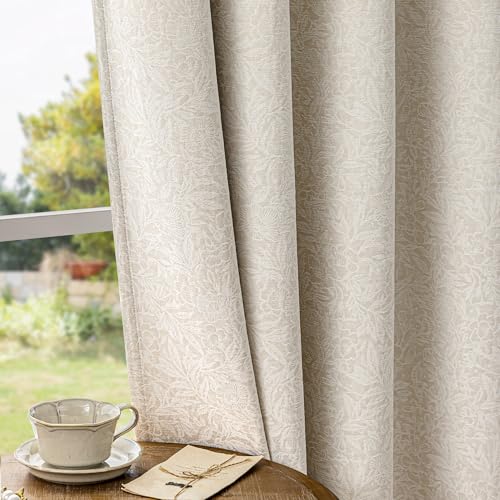 Metro Parlor Beige Floral Blackout Curtains 84 Inches Long for