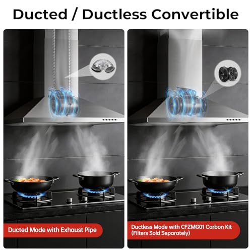 Image of 24 Inch Wall Mount Range Hood, Stainless Steel Range Hood 450 CFM, Ducted /Ductless Convertible Kitchen Hood with Push Button Control, 3 Fan Speed, 2 Pcs Mesh Filters