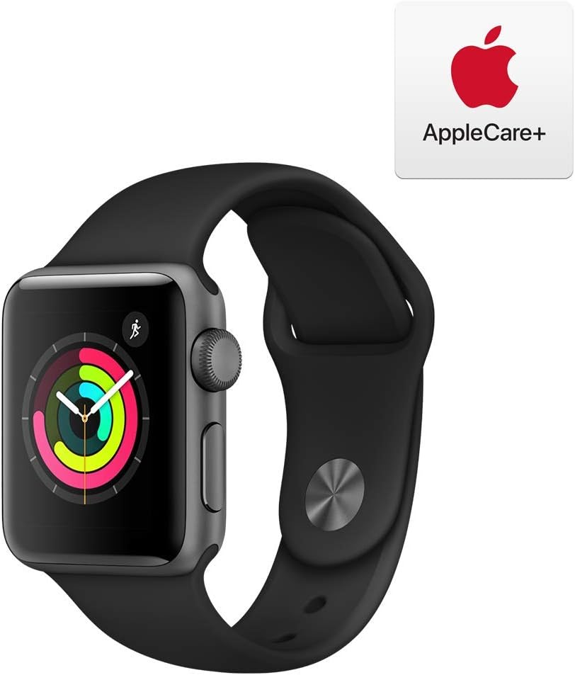 Apple Watch Series 3 (GPS, 38mm) - Space Gray Aluminum Case with Black Sport Band with AppleCare+ Bundle