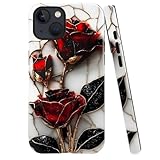 Case for iPhone 15 - Slim Fit Anti-Scratch Phone Case for Girl Women - Red Rose Marble Stained Glass (Glossy)