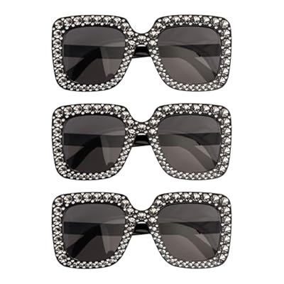Chaks - Gafas de sol retro, juego de 3, gafas de fiesta rectangulares con pedrería, tintadas en negro para festivales y carnaval | Ya disponible en tu tienda friki favorita! En mundofriki.es!