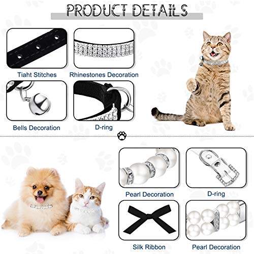 Collier strass pour chien chat collier perle ajustable avec clochette - 3