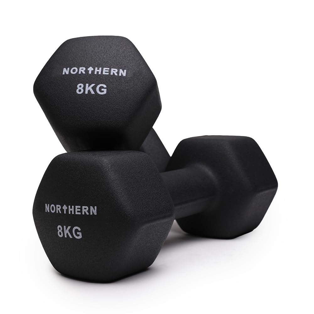 NORTHERN Neoprene Hex Dumbbell Pair for Home Gym, Anti-Roll Non-Slip Weights for Aerobic Exercise, Strength Training, Pilates, Muscle Toning, Physiotherapy & Fitness Workouts