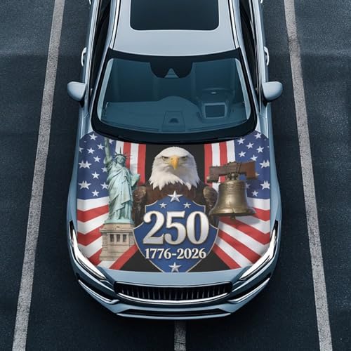 Image of Renewold Patriotic Eagle Front Hood Cover for Car Sedan Small SUV Truck 250th Anniversary USA Easy Install Auto Hood Wrap Blanket Full Exterior Covers Indoor Outdoor Decor for Festival Street Party