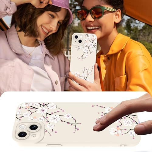 Image of Designed for iPhone 15 Case, Cute Cherry Blossom Flower Floral Pattern Design, Slim Soft TPU Liquid Silicone Protective Cover for Women Girls - White