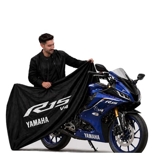 Image of Kayme Motorcycle Cover Waterproof Heavy Duty All Weather, Quad 4 Wheeler Cover Sun Rain Snow Protection (Mid-Black, Yameha R15 V4)