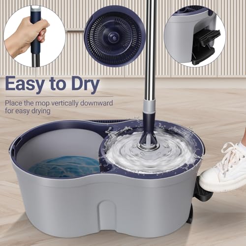 Juego de fregona y cubo de microfibra con mango telescópico de acero inoxidable para una limpieza eficiente del suelo