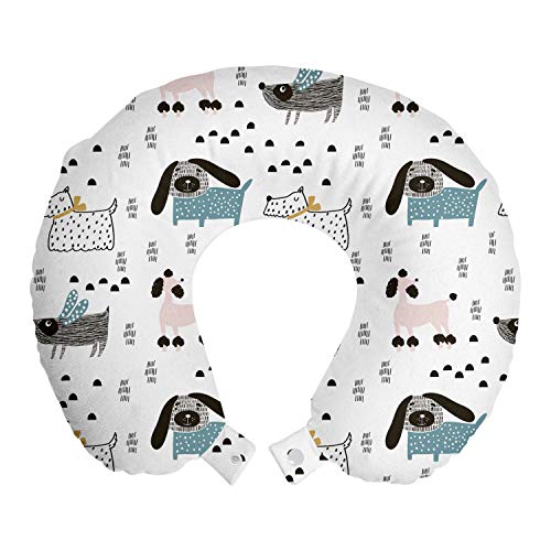 Ambesonne Scandinavian Travel Pillow Neck Rest, Pure Breed Dogs Pattern Yorkshire Terrier Poodle Monochrome Geometric…